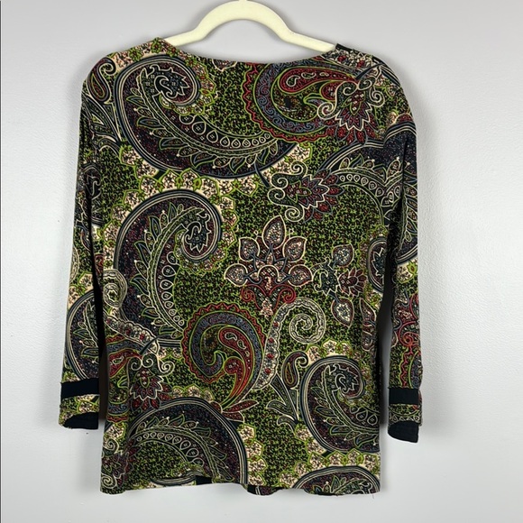 Parsley & Sage Asymmetrical Design Black & Green Blouse with 3/4 Sleeves Size L - Picture 8 of 8